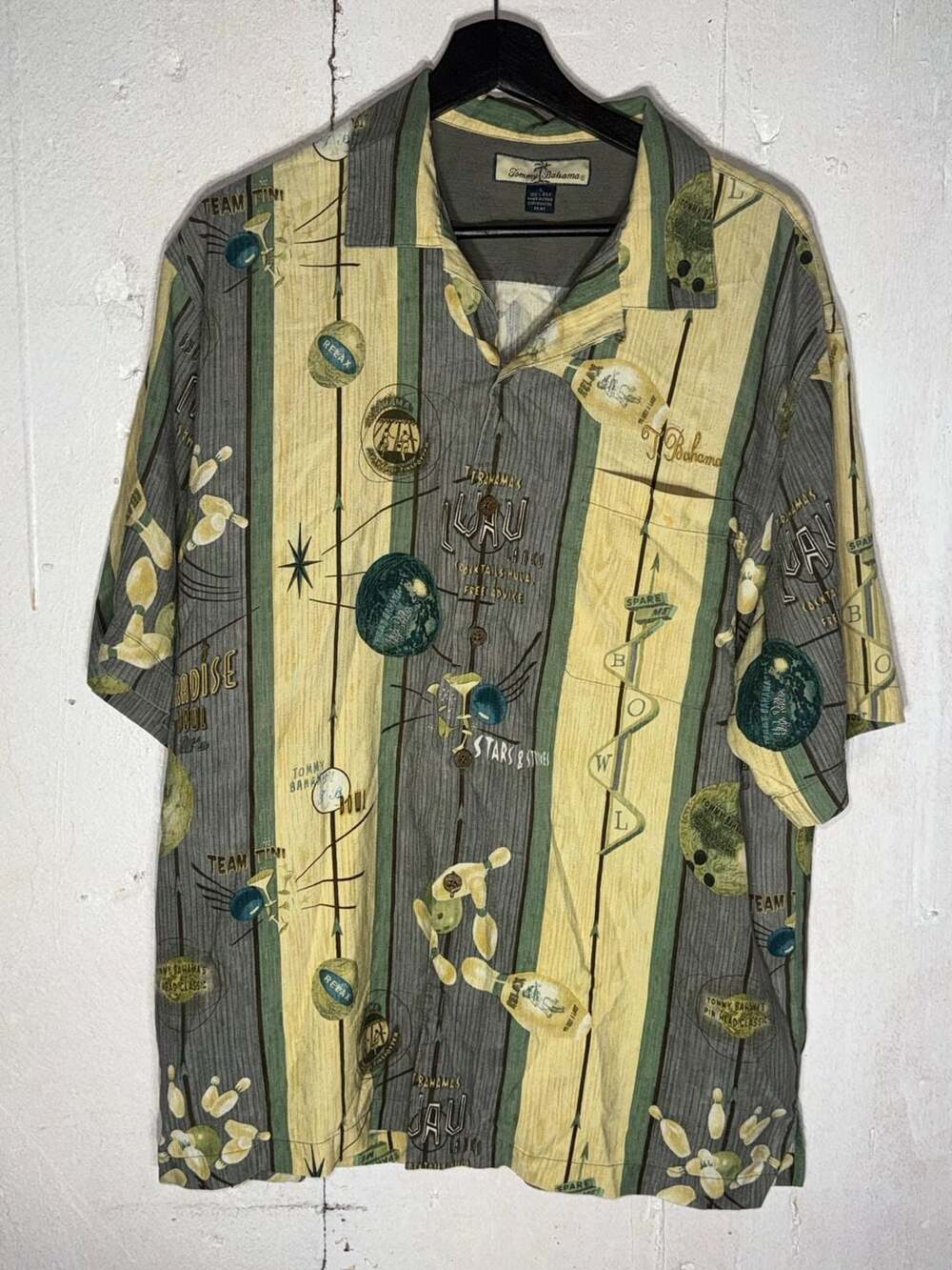 Tommy Bahama 100% Silk Luau Lanes Vintage Bowling Hawaiian Camp Shirt